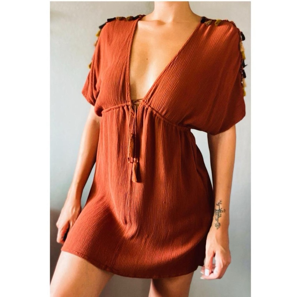 Lavender Field Tassel Dress / Coverup Olive Green Size Small